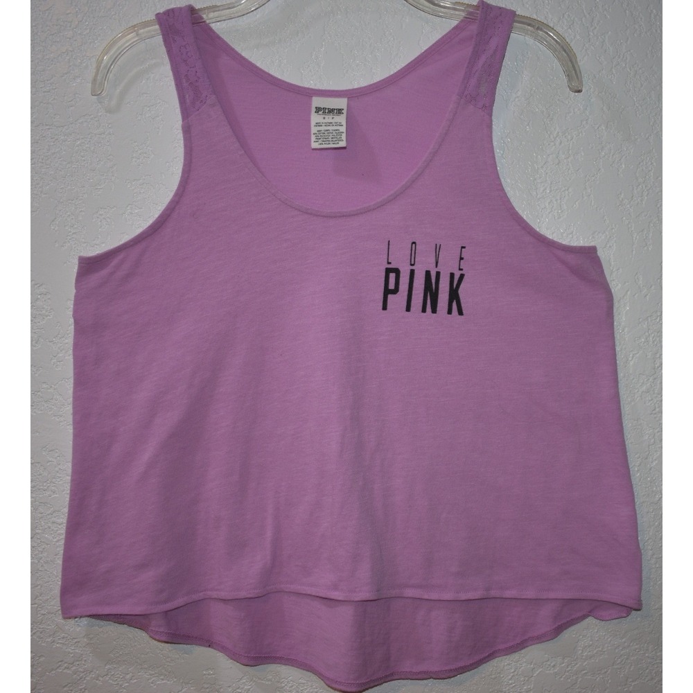 Victorias Secret PINK Lace Strap Tank Top Orchid‎ Purple Love Pink Graphic Small
